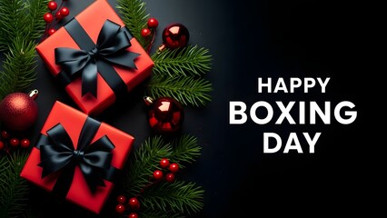 Festive christmas gifts on boxing day with red and black decorations