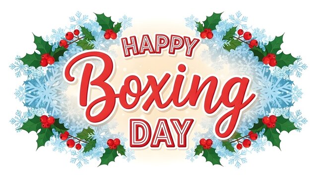 Happy boxing day greeting with holly and snowflakes - Powered by Adobe