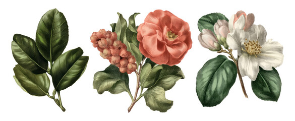 Highland Botanical Illustration of Cultural Flora Collection in Detailed Design