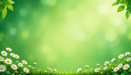 Beautiful spring background with white daisies on green grass