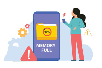 Full phone memory space. Cleaning mobile phone memory or storage. Folder full