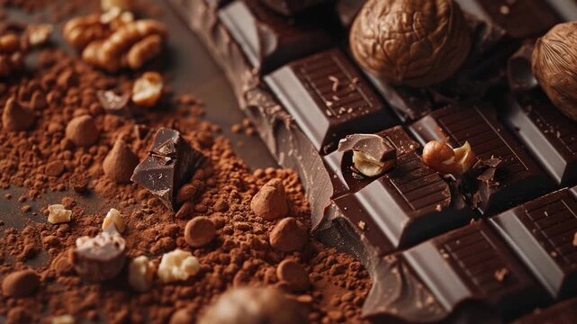 Video A close-up shot of a chocolate bar with nuts, perfect for food or packaging