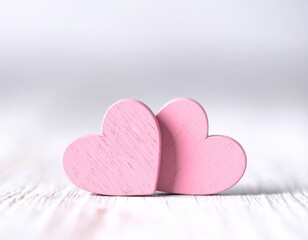 Obraz premium Valentines day background with two red hearts on wooden background 