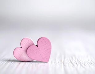 Obraz premium Valentines day background with two red hearts on wooden background 