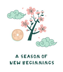 A Season of New Beginnings Spring Blossom Asian Illustration