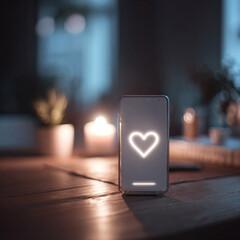 smartphone with glowing heart on display, generative ai