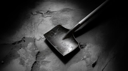 dirty shovel in the ground