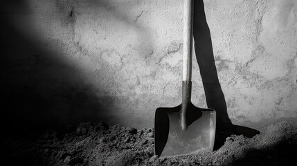 dirty shovel in the ground