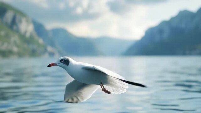 Video A white bird soaring above the surface of calm water, great for aquatic or wildlife themes