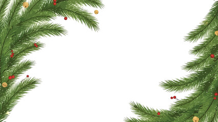 Festive Christmas pine branches with red berries on white background