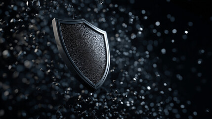 3D Metallic Shield Icon Floating in Digital Space with Glowing Particles, Concept of Data Privacy Day and Cybersecurity Protection