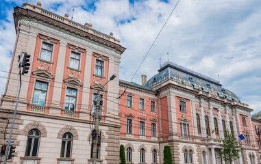 Fototapeta premium Exterior of Palace of Justice - Court of Appeal and Tribunal in Cluj Napoca city, Romania