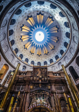 Dome of the Anastasis above the aedicule in Church of the Holy Sepulchre in Old City of Jerusalem, Israel