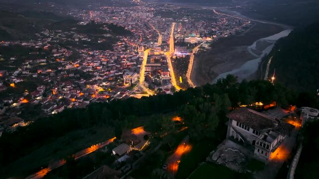 Albania Berat city and tomorrow mountain view from castle wall old Illyrian stronghold