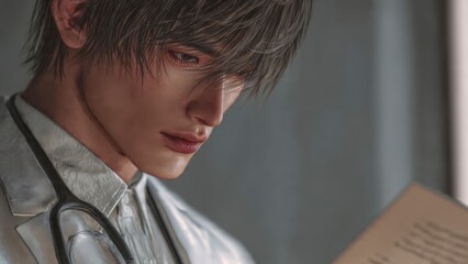 Focused and Compassionate: A medical professional intensely studies a document, radiating dedication and care.