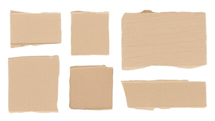 Torn cardboard pieces, paper scraps, rough edges, isolated transparent background