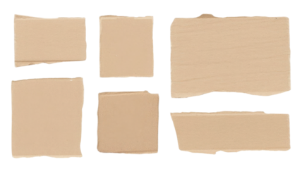 Torn cardboard pieces, paper scraps, rough edges, isolated transparent background