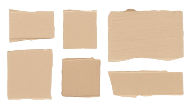 Torn cardboard pieces, paper scraps, rough edges, isolated transparent background - Powered by Adobe