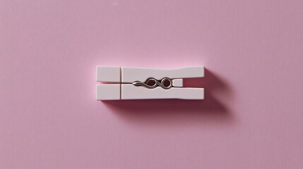 Small white plastic clothes peg on pink background
