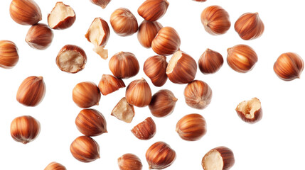 Scattered roasted hazelnuts, healthy nuts, natural snack, food ingredient
