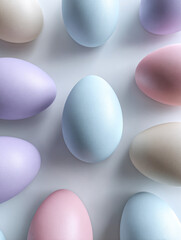 many different colorful eggs flat lay, generative ai