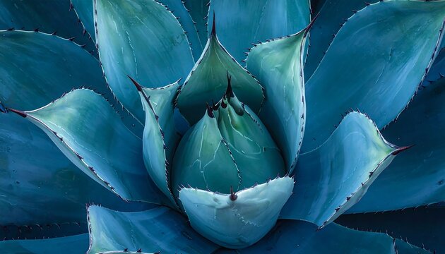 Close-up of a blue agave plant displaying its unique texture and pattern
