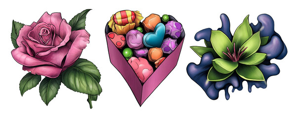 Sweet Devotion Watercolor Illustrations of Flowers and Candy Box in Warm Tones