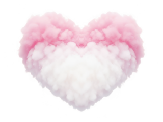 Pink heart shape made of clouds isolated on transparent background