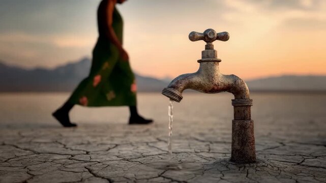 Water Scarcity Concept with Dry Land and Empty Tap