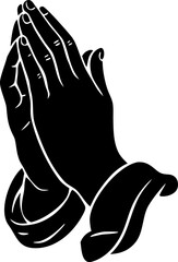 Praying Hands Black Silhouette Isolated on White