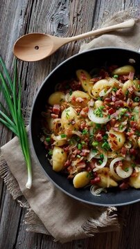 Speck-Bohnen-Pfanne mit Zwiebeln