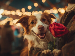 Happy cute dog at Valentine celebration party.