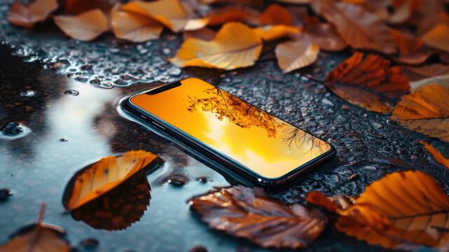 Video A cell phone sits on the edge of a puddle of water, highlighting the importance of keeping devices safe from liquids