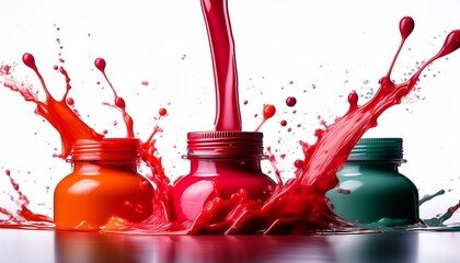 colorful paint bottle with red splash