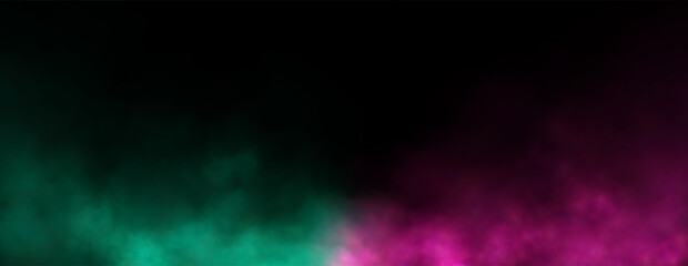 Fototapeta premium Abstract smoke, green and pink neon light. Vector illustration.