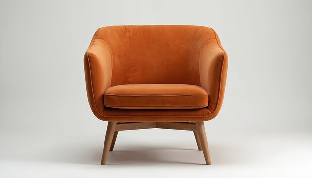 Velvet armchair has curved shape, wooden legs. Modern accent chair offers comfort for your living room or office space. Adds stylish touch to any interior decor.
