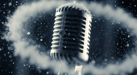Vintage microphone with smoke effect on dark background  