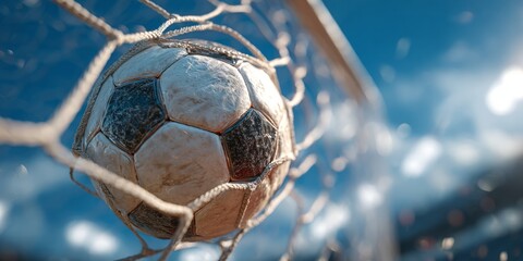Dynamic Moment of Soccer Ball Hitting the Goal Net in Outdoor Stadium Setting