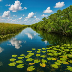 Everglades Reflections Under Blue Skies