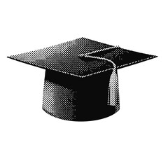 Graduation mortar board cap halftone grunge vector design element