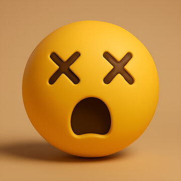 Dead emoji icon with cross eyes and open mouth on tan background, expressing strong emotions, perfect for digital communication and social