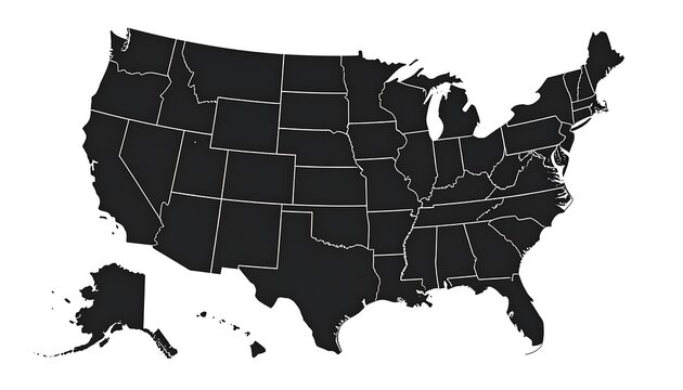 Detailed black and white map of the United States showcasing all states clearly