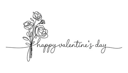 Single line of roses and happy valentines day text flower bouquet.