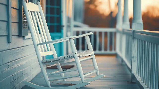 Video A classic rocking chair on a wooden porch