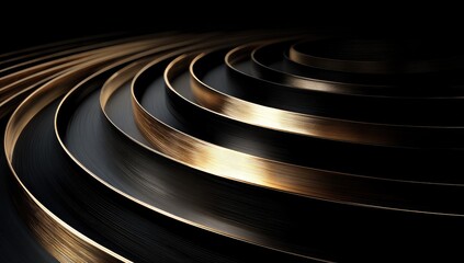 Fototapeta premium A series of metallic gold-edged dark rings, spiraling inwards, creating depth and contrast