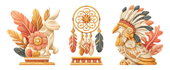 American Cultural Set Featuring Symbolic Forms in Clean Illustration Style