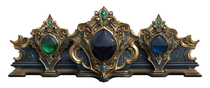 Futuristic Industrial Crest Award Illustration with Gemstones and Detailed Design