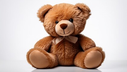 Obraz premium Brown Teddy Bear Plush Toy White Background Isolated No Background