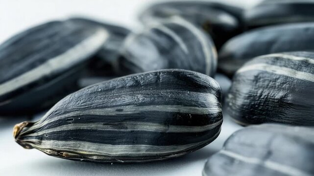 Video A collection of black and white striped seeds arranged in a circular pattern