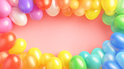 ピンクの背景に配置されたカラフルな風船のフレーム
